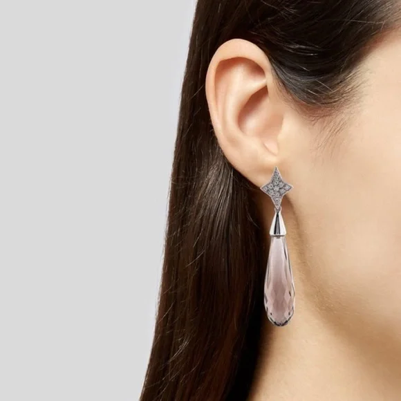 18K Smoky Quartz & Diamond Quartz Earrings - Picture 2 of 3